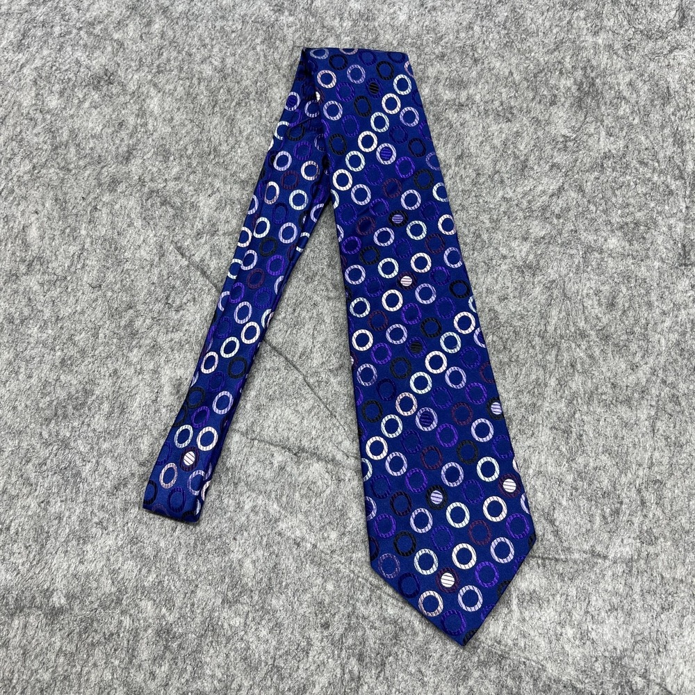 Duchamp London Tie Mens Blue‎ Purple Silk Circle Pattern Made in England Necktie
